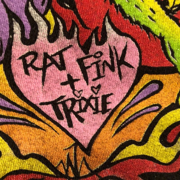 black Rat Fink "Burnin Love" ladies' v-neck t-shirt - Picture 3 of 7